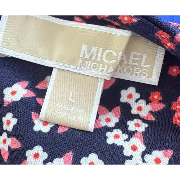 MICHAEL Michael Kors L Short Sleeve Blue Floral Shift Dress Polyester Stretch - Picture 3 of 8